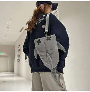 Japanese style shark crossbody bag cute cartoon animal shoulder bag casual travel bag