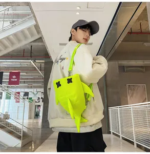 Trendy Japanese style shark crossbody bag, creative yellow shoulder backpack for daily casual wear.