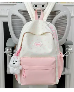 Japanese sweet style school backpack cute star pink student book bag with fluffy dog pendant