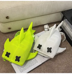 Cute Japanese style shark shoulder bag, creative canvas backpack for casual daily travel.