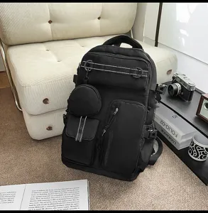 Large capacity multi-pocket black tactical backpack casual travel laptop school bag for daily use