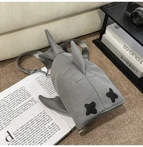 Grey shark shoulder bag cute animal backpack casual travel fashion trendy daypack canvas