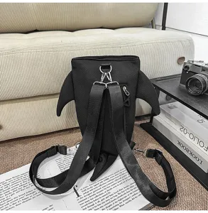 Japanese style shark backpack, black canvas novelty bag, cute animal daypack for travel.