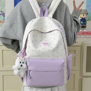 Cute sweet school backpack for teenage girls, fashionable lightweight student daily bag.