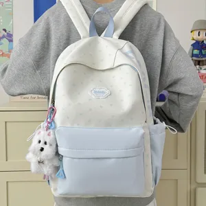 Japanese sweet style school backpack cute student rucksack with cute plush dog pendant.