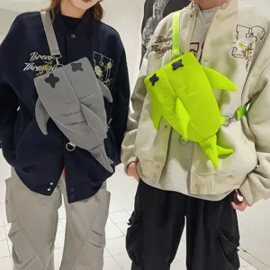 Japanese style creative shark sling bag for men and women, cute crossbody riding backpack.