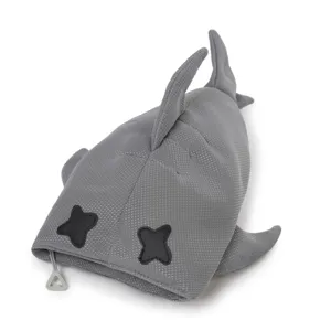 Grey shark shaped storage bag cute cartoon pencil case trendy casual travel pouch for daily use.