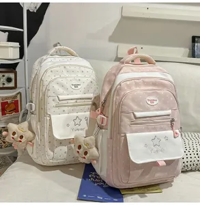 Sac à dos d'école motif étoile mignon style japonais pour filles sac de transport décontracté.
