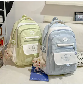 Sac à dos de style japonais pour fille douce avec motif étoiles et pois, sac d'école.