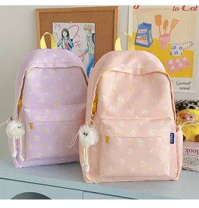Cute printed student backpack with dandelion pattern, lightweight casual double shoulder bag.
