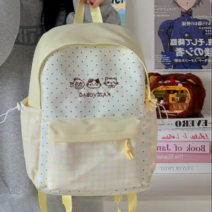 Cute Japanese ins style backpack with sweet polka dot and plaid design, perfect for daily use.