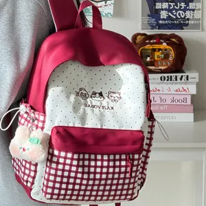 Japanese style plaid school backpack for teenage girls cute casual canvas rucksack bag