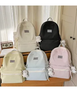 Casual meerkleurige schoolrugzak set, grote capaciteit dagelijkse tas met schattige pluche hanger.