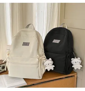 Casual grote capaciteit studenten schoolrugzak met schattige kattenhanger voor dagelijks gebruik