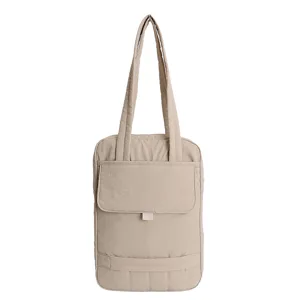 Borsa shopper trapuntata beige da lavoro con scomparti multipli, borsa leggerissima.