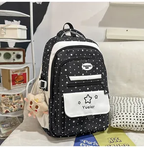 Sac à dos d'école mignon à motif d'étoiles style japonais pour étudiants et loisirs.