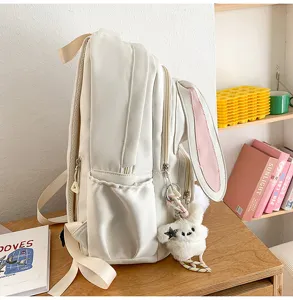 Cute Japanese Harajuku style white bunny ears backpack for teenage girls school bag.