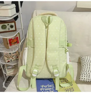 Sac à dos style japonais fille douce vert clair motif étoiles cartable étudiant loisir sac