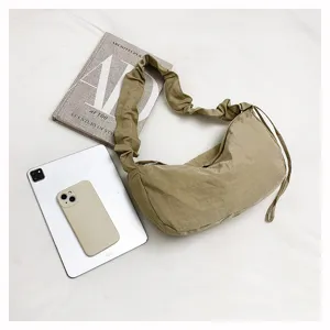 Casual nylon ruched shoulder bag large capacity hobo dumpling bag khaki daily commuting