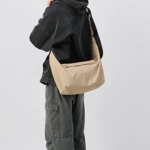 Casual Nylon Crossbody Bag Large Capacity Shoulder Bag Solid Color Zipper Commuter Travel Bag For Women