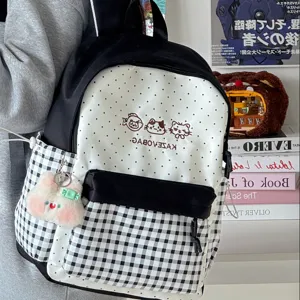 Cute Japanese style plaid school backpack for teenage girls casual daily campus book bag stylish