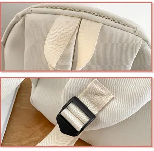Backpack detail close up beige strap adjustable buckle casual daily school bag design