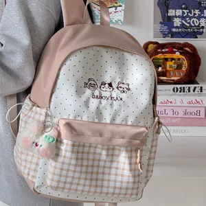Japanese style cute polka dot plaid school backpack for teenage girls campus casual daypack