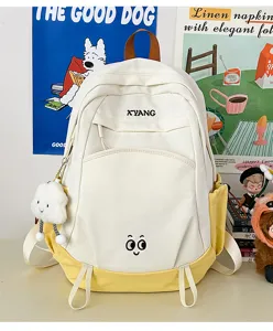 Large capacity color block canvas backpack for women school travel casual daypack stylish bag