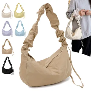Large capacity casual pleated crossbody bag, stylish single shoulder tote dumpling bag.