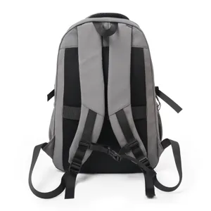 Casual grey backpack for men and women, large capacity travel school computer bag.
