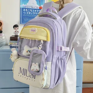 Japanese style student backpack multi-compartment clear front pocket casual school bag