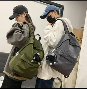 Japanese style minimalist canvas school backpack for students, large capacity computer rucksack