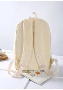 Minimalist beige backpack back view, featuring durable shoulder straps and convenient top handle.