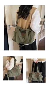 Green corduroy tote bag casual shoulder crossbody bag women daily commute minimalist design