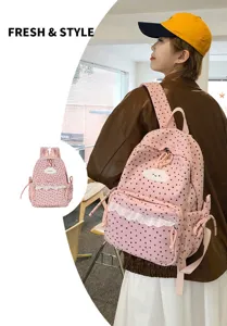 Sweet style pink corduroy backpack with cute stars pattern, cloud patch and front lace pocket.
