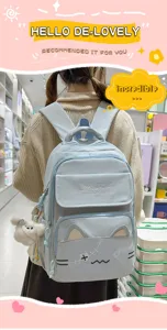 College style cute cat embroidery backpack casual travel school bag for daily girls