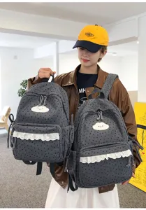 Japanese style ins polka dot sweet backpack for women, cute cloud patch school bag with lace.