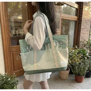 Grande borsa shopper in tela da donna, elegante borsa a spalla per yoga fitness e viaggio.