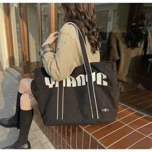 Borsa shopper in tela di grande capacità vista dettaglio, borsa a tracolla casual per donna.
