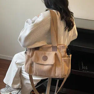 Corduroy tote bag casual shoulder crossbody bag women daily commute versatile large capacity handbag