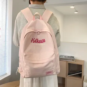 Casual pink canvas school backpack for college students minimalist daily commute bag