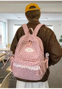 Sweet style pink corduroy backpack with cute star pattern and cloud embroidery for daily use.