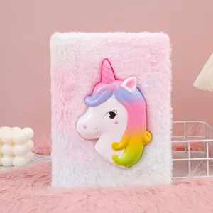 Cute fluffy unicorn notebook plush diary aesthetic kawaii stationery gift for kids girls