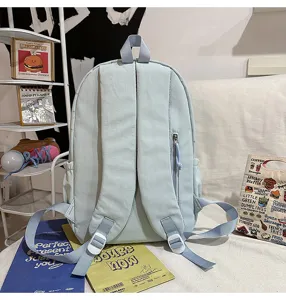 Lockerer hellblauer Schulrucksack für Studenten, leichter Reise-Tagesrucksack mit Reißverschluss.