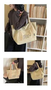 Canvas tote bag for women, large capacity casual shoulder handbag, commuter student book bag