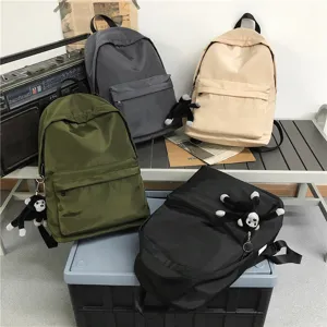 Casual nylon backpack large capacity school bag with cute monkey keychain for daily use