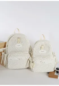 Sweet corduroy backpack with cute cloud patch, star pattern, stylish student school bag.