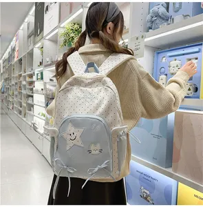 Zaino stile college giapponese in tela a pois borsa scolastica casual per studenti pendolari