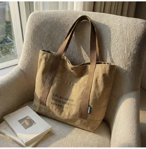 Korean style canvas tote bag for women large capacity casual shoulder bag daily commute.