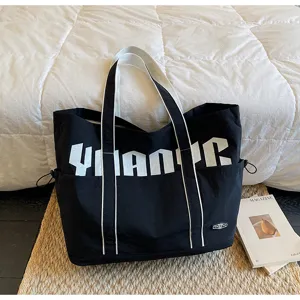 Grande borsa shopper in tela da donna, elegante borsa a spalla color-block per viaggio e tempo libero.